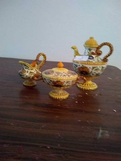 1874 Italy 3 piece tea set some damage