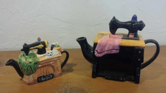 (2) Adorable Sewing Machine Teapots