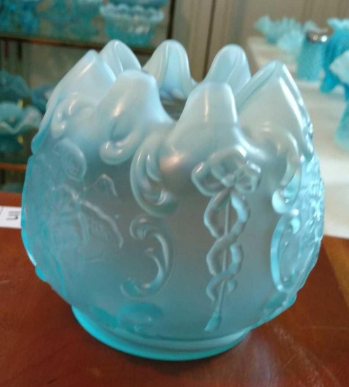 Fenton blue glass ruffled top