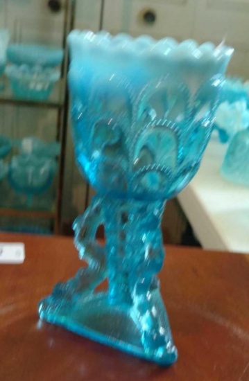 Beautiful opalescent Blue Glass goblet