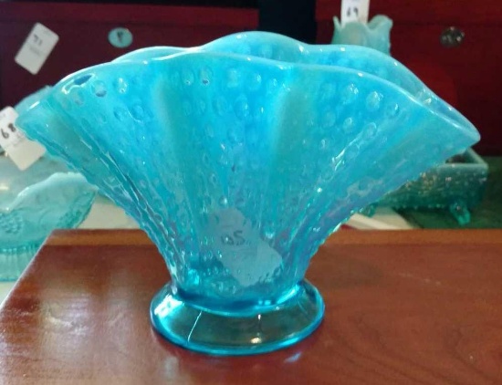 Opalescent Blue Glass fan vase