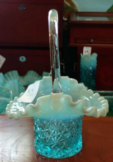 Opalescent Blue Glass basket