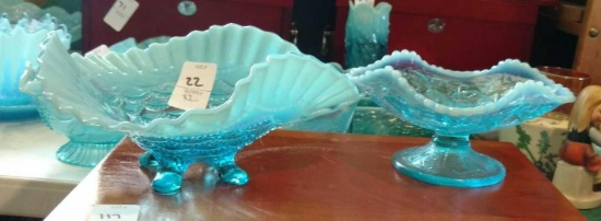 2 Opalescent Blue Glass trays