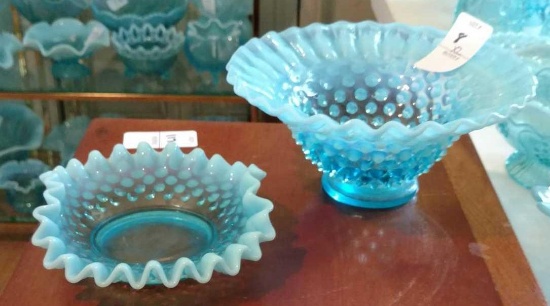 2 stunning opalescent blue glass pieces
