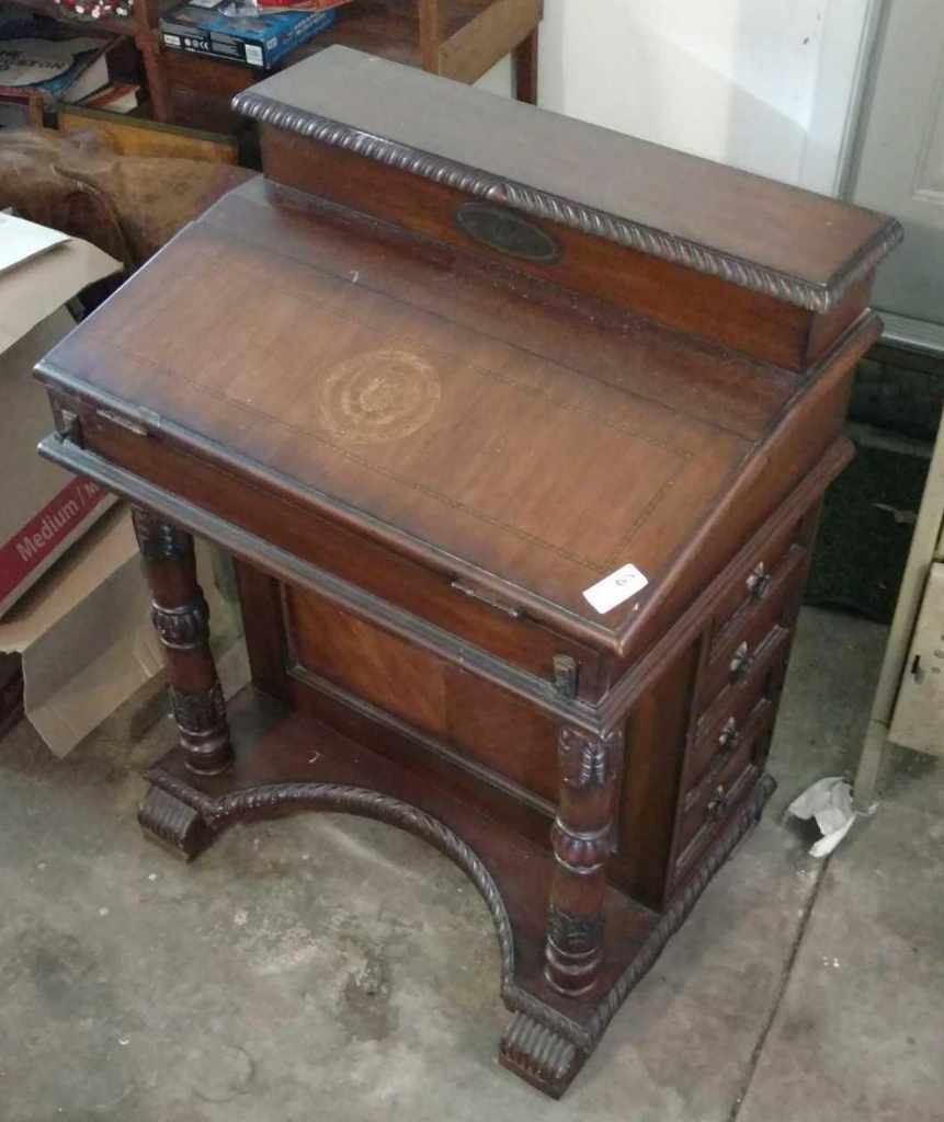 Lot Flip Top Stationary Ship Replica Vintage Desk With Drawers