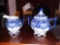 Matching Ornate Blue and White Porcelain Sugar Bowl and Creamer, Bombay