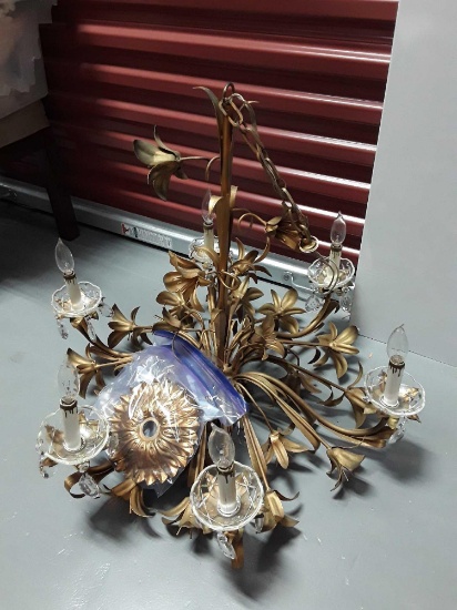 Bronze-colored Metal Chandelier with Floral and Gem Embellishments