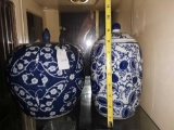 2 Blue and White Porcelain Jars with Lids