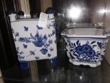 2 Blue and White Porcelian Planters