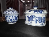 Two blue and white Lidded porcelain containers