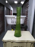 Beautiful green glass tall Vase, made in Spain