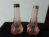 Beautiful pink glass (depression glass?) salt and pepper shakers