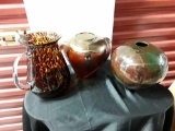 3 Glass Pieces, Including Gorgeous Leopard-style Brown Pitcher