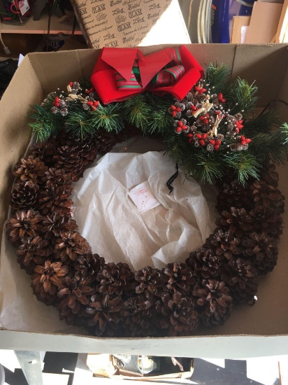 Nice holiday pine cone wreath and Arlin 100% wool hat
