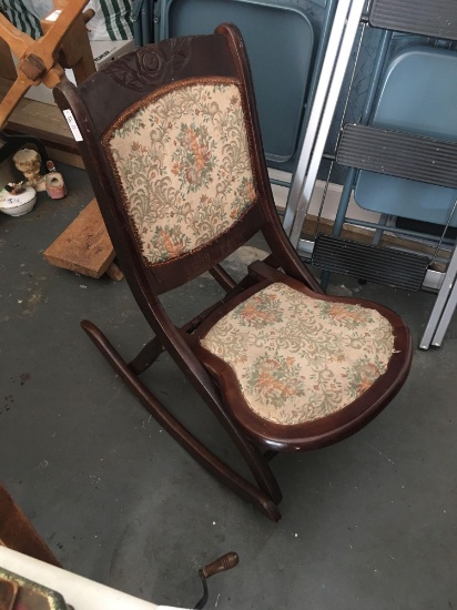 Antique folding solid wood frame upholstered folding Rocking chair