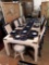 Awesome White Dining Table and Chairs with Gold Accented Corners