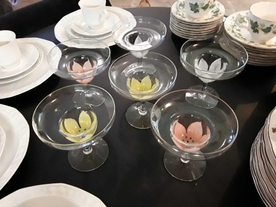 6 Flower Handpainted Martini Glasses