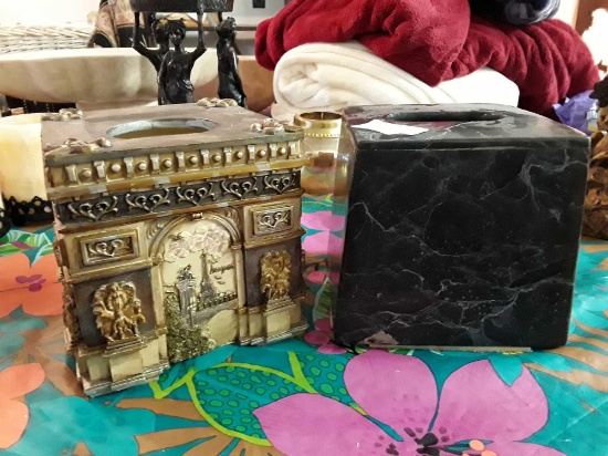 2 Tissue Box Covers - Heavy Black Stone and Classical French