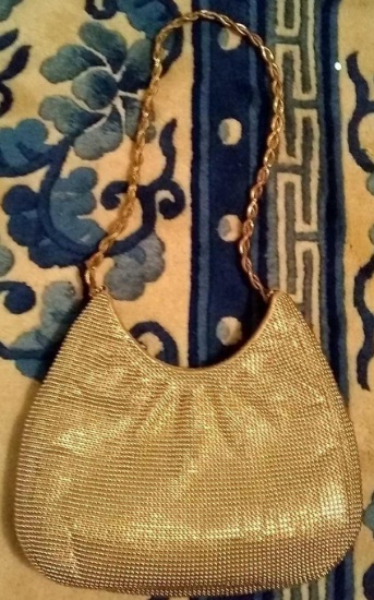 Whiting Davis purse, gold color, chain handle