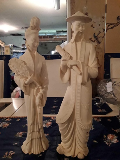 Very Regal Resin Scultpures, Chinese Man and Woman