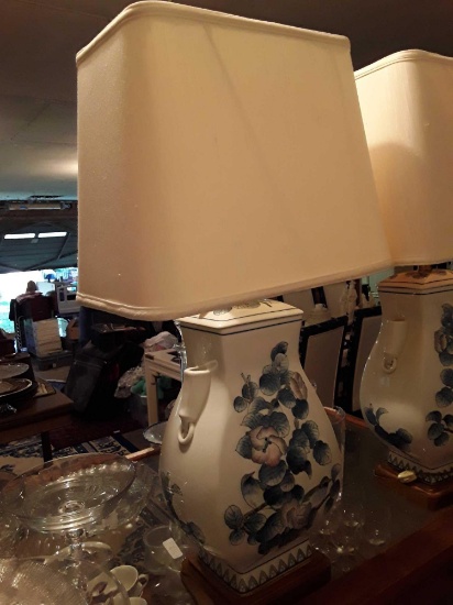 Vibrant Blue and White Oriental Lamp with Rectangular Shade