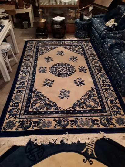Extra Large Blue,Floral and Geometric, Rug
