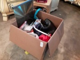 Box Lot of Useful Items: Bluetooth Headphones, Office Supplies, Boots, etc.