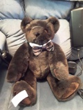 Authentic Vermont teddy bear, black bow tie
