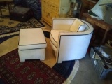 Sitting Chair and Ottoman, White and blue