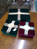 Decorative Christmas wrapped felt type material boxes 3 total