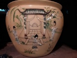 Large Yellow East Asian inspired, Ornately Ornamented with 3D figures