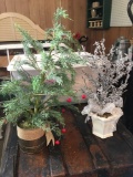 Two holiday trees including beaded and vintage evergreen