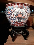 Exquisitely decorated East-Asian Inspired Pot with Swimming Koi Painted on the inside