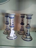 4 Oriental style candle holders, decorative blue and white