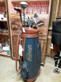 Palmer Blue and Brown Golf Bag with Clubs ( Hogan, Mizuno, Stan Thompson)