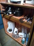 Pots pans and kitchen utensils plus small appliances