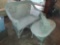 Blue Shabby Chic Wicker Table and Loveseat with Matching Trinket Shelf