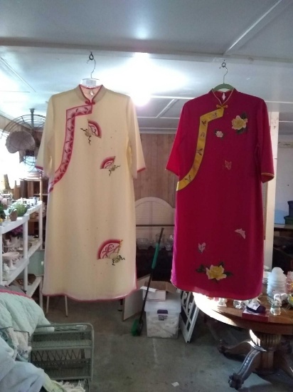 2 Oriental style ladies pull over gowns