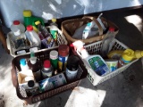 4 Containers of Fluids, Spray Paints, Iron, Bulbs, partial bottles