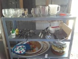 3 Shelf Lot of Kitchen Items and Glasses