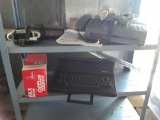 2 Shelf Lot of Electronics: Clock Radios, Fax Machine with Paper, Typewriter
