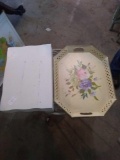 Hand painted tray and distressed flatware box