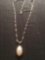 Large vintage Sterling Silver mother of pearl shell pendant on heavy Sterling necklace