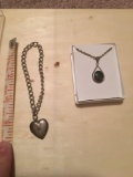 Sterling silver bracelet with heart locket And sterling silver pendant on chain