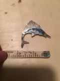 Mexican Sterling and enamel Swordfish pin pendant