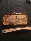 Large heavy Douglas Paquette belt buckle with golfing lady