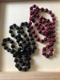 LOT OF 2 BLACK AND BURGUNDY SILK BEAD NECKLACES from CHINA