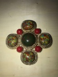 LARGE COLORFUL BROOCH in GOLDTONE SETTING