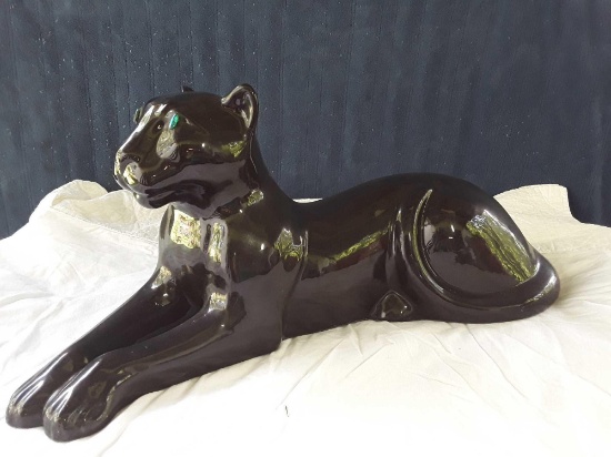 Large Black , mid century kitsch, Casually Resting, Ceramic Panther