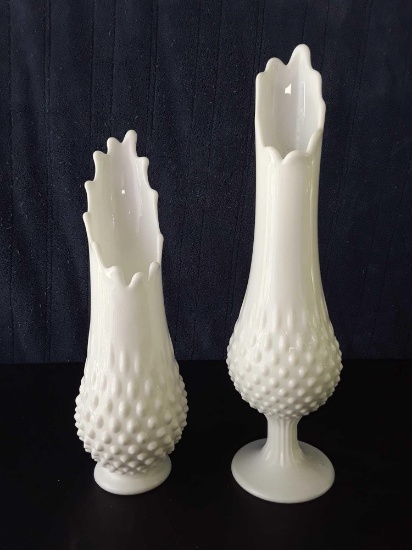 Pair of Matching Hobnail Milk Glass Vases